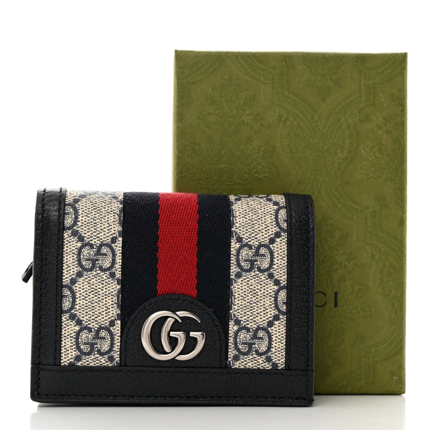 Gucci GG Supreme Monogram Textured Dollar Calfskin Web Ophidia Card Case Beige Blue 8 of 8