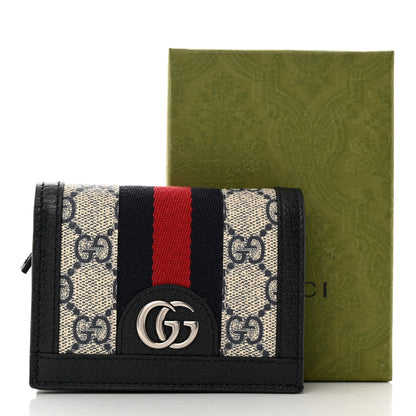 Gucci GG Supreme Monogram Textured Dollar Calfskin Web Ophidia Card Case Beige Blue 8 of 8