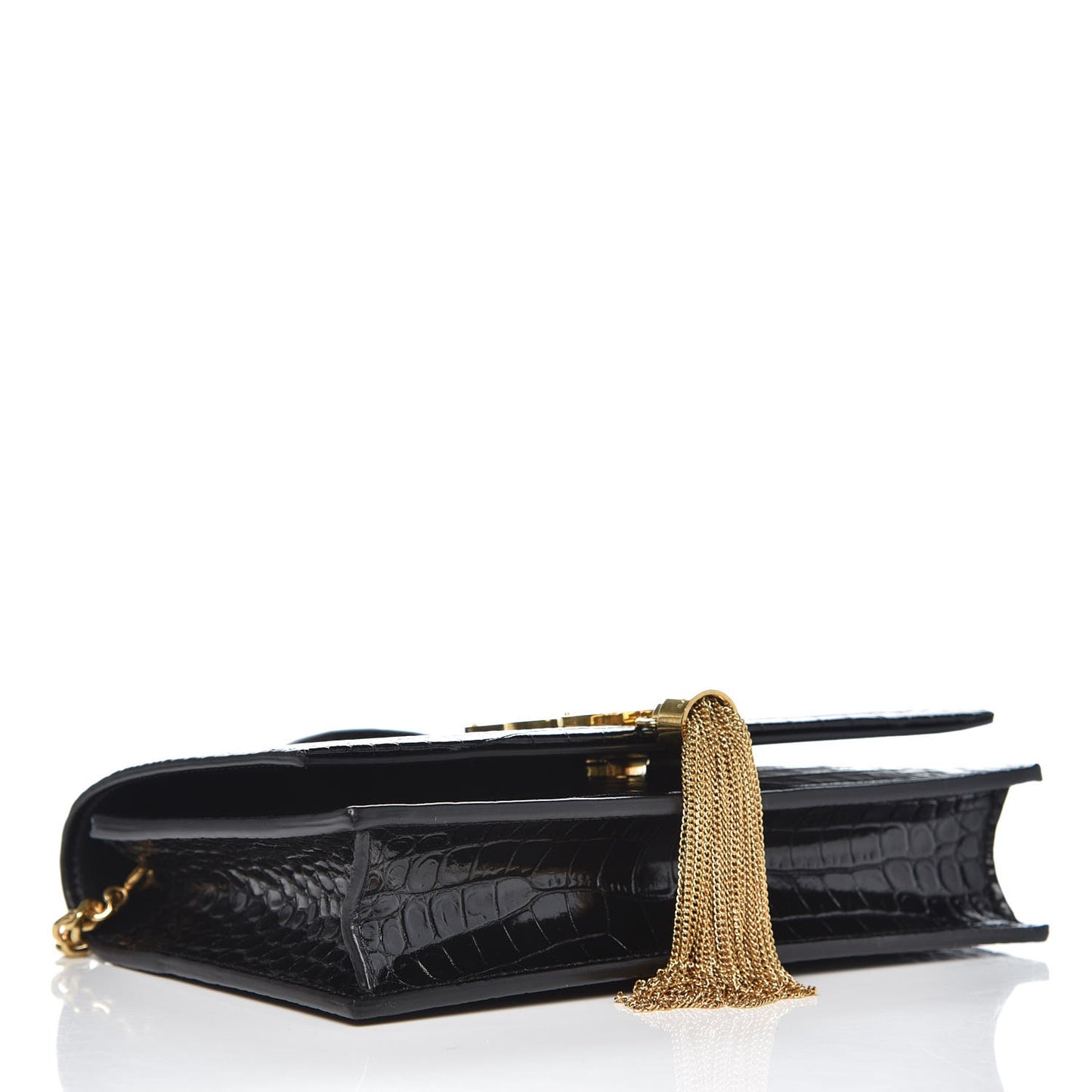 Calfskin Crocodile Embossed Kate Monogram Tassel Chain Wallet Black