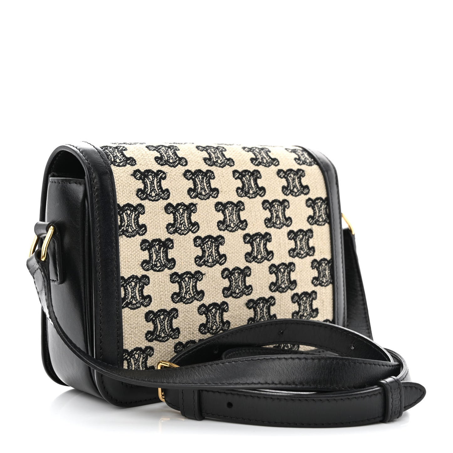 Canvas Calfskin Triomphe Embroidered Teen Triomphe Bag Black
