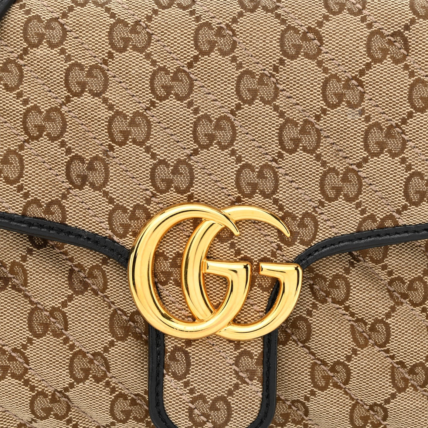 Monogram Azalea Calfskin Matelasse Diagonal Small GG Marmont Top Handle Shoulder Bag Beige Ebony Black