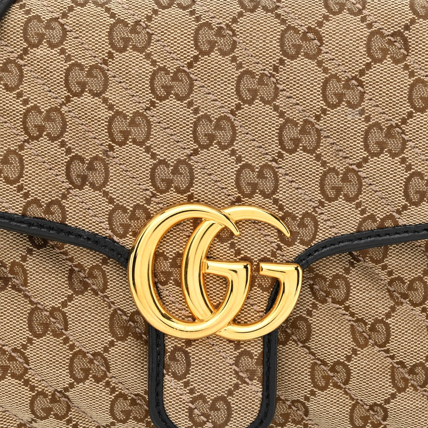 Gucci Monogram Azalea Calfskin Matelasse Diagonal Small GG Marmont Top Handle Shoulder Bag Beige Ebony Black 8 of 11