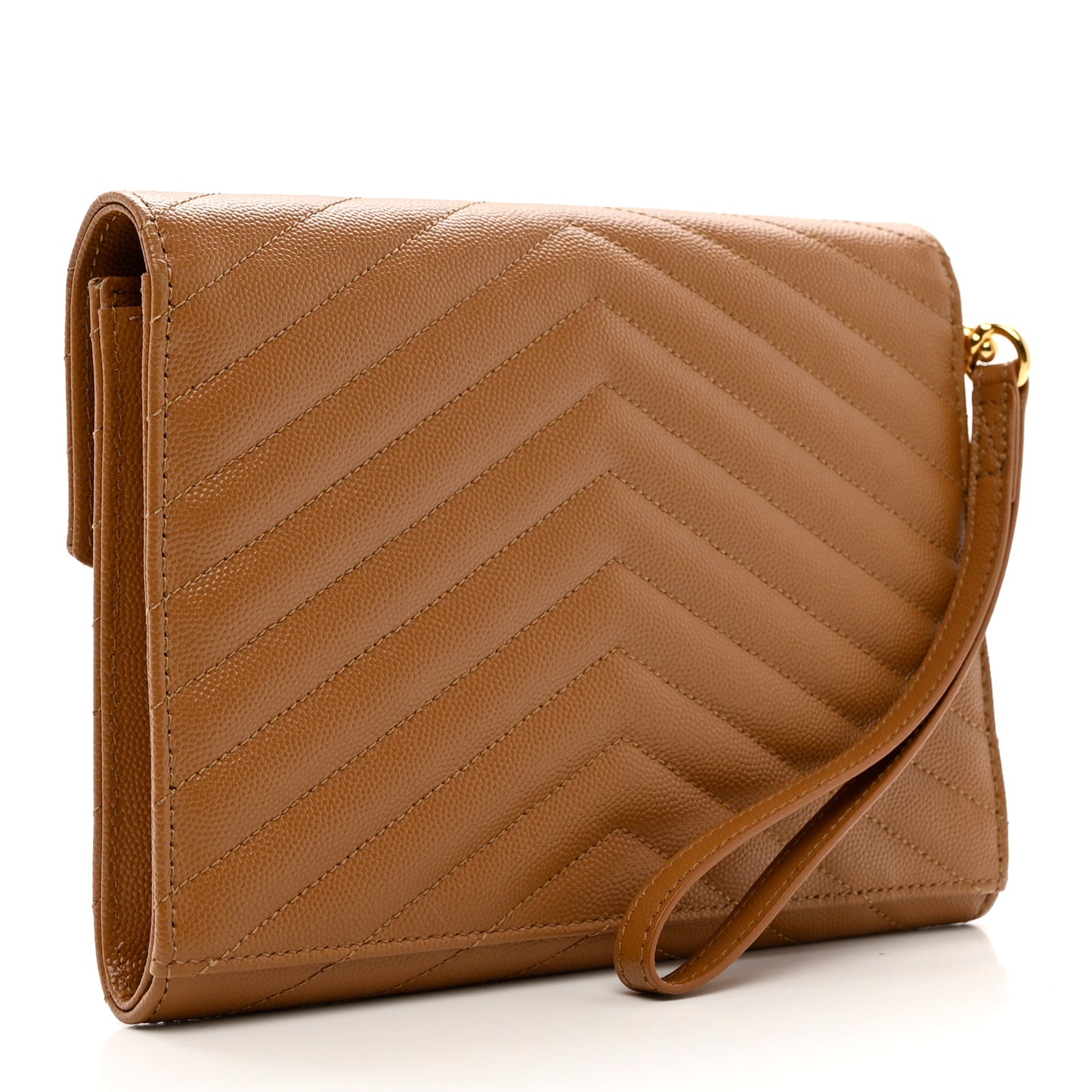 Grain De Poudre Matelasse Chevron Monogram Cassandre Flap Pouch Natural Dark