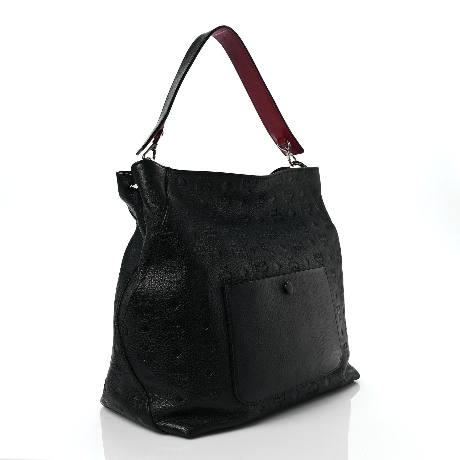 MCM Calfskin Ottomar Monogram Large Klara Hobo Black Red 3 of 7