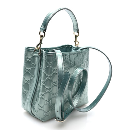 Gucci Patent GG Emblem Small Bucket Bag Light Blue 2 of 8
