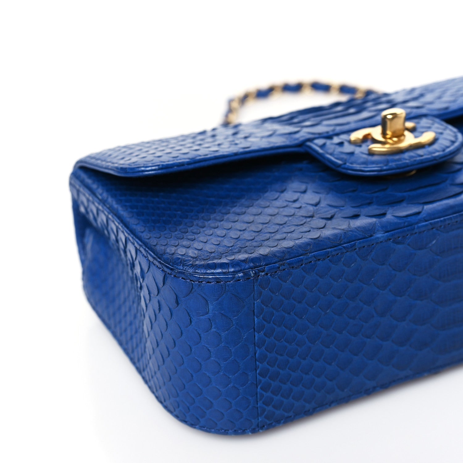 Chanel Snakeskin Mini Rectangular Flap Blue 8 of 9