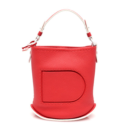 Delvaux Taurillon Mini Pin Daily Surpique Bucket Red White 1 of 8