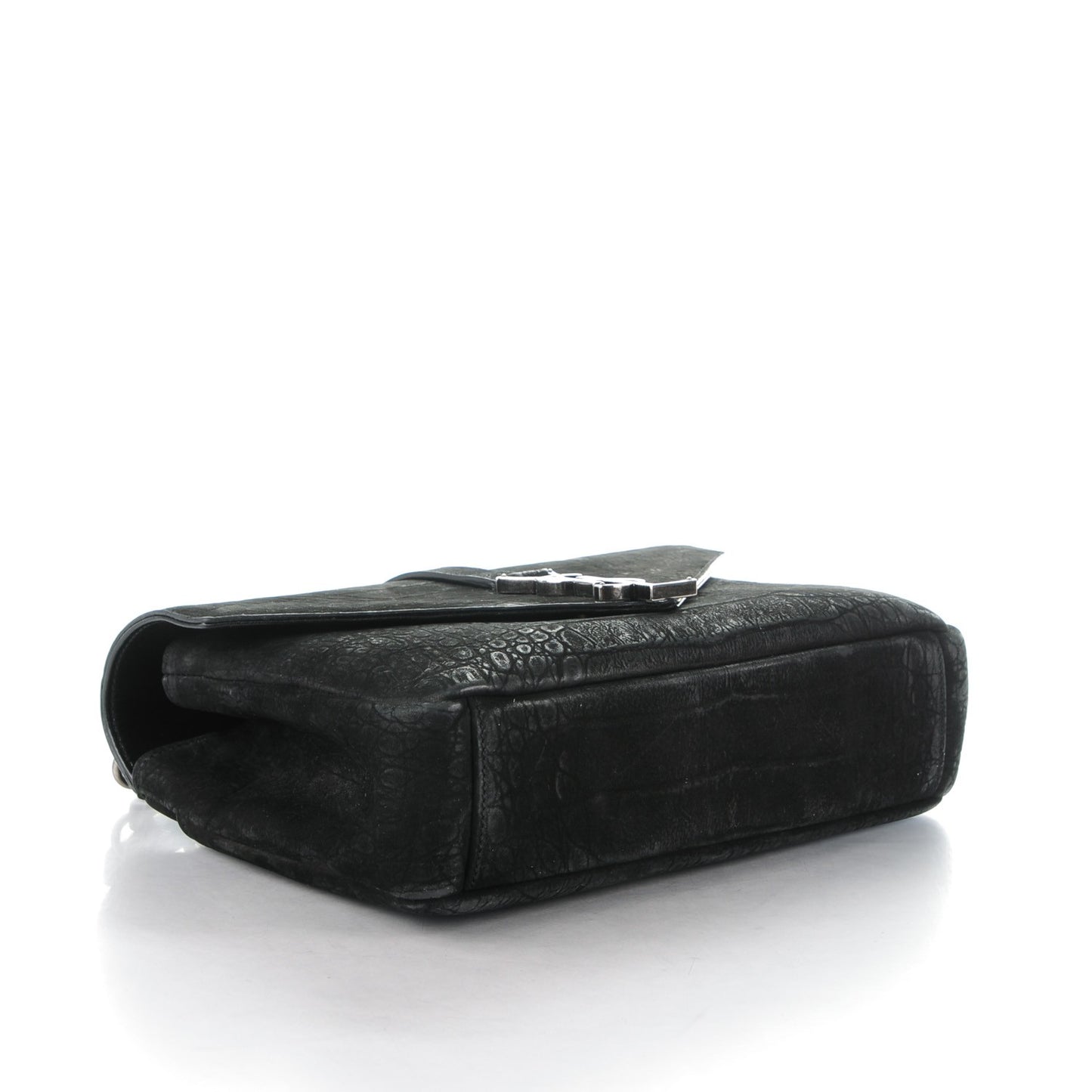 Crocodile Embossed Nubuck Monogram Medium College Satchel Black