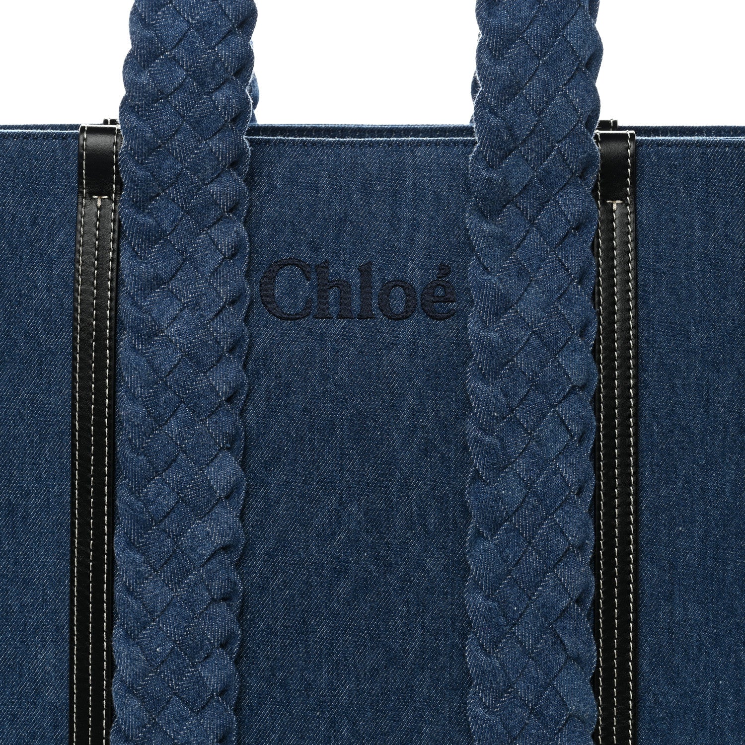 Chloe Denim Calfskin Large Braided Woody Ribbon Tote  Blue 8 of 10