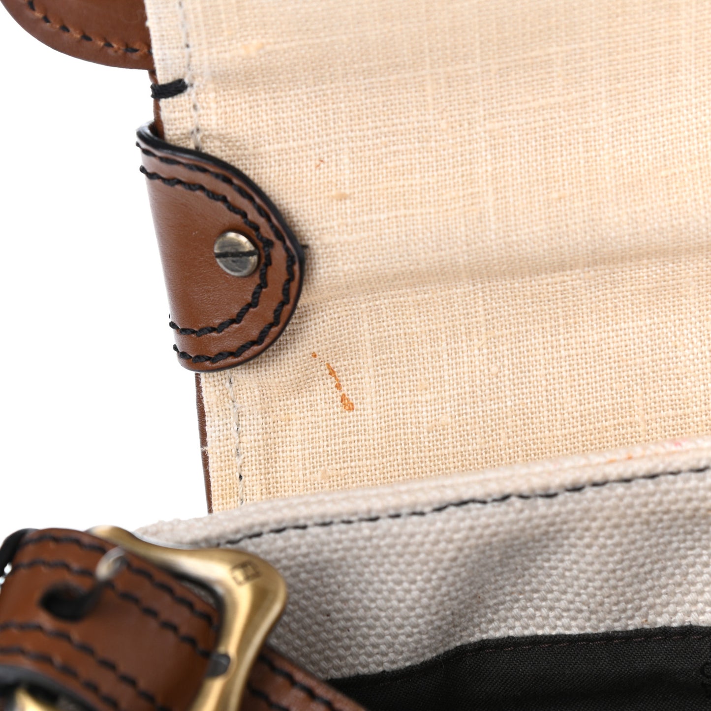 Canvas Calfskin B Flap Bag Beige Tan