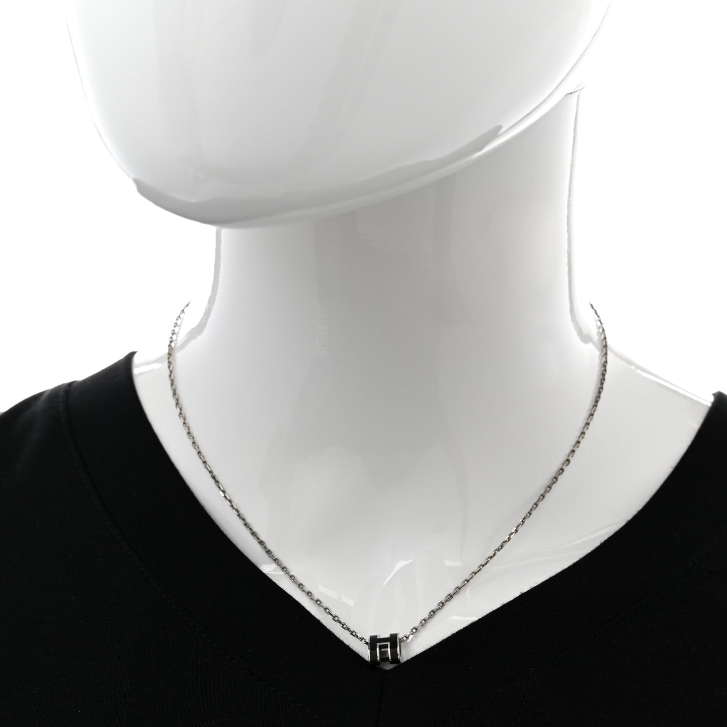 Lacquered Palladium Mini Pop H Pendant Necklace Black