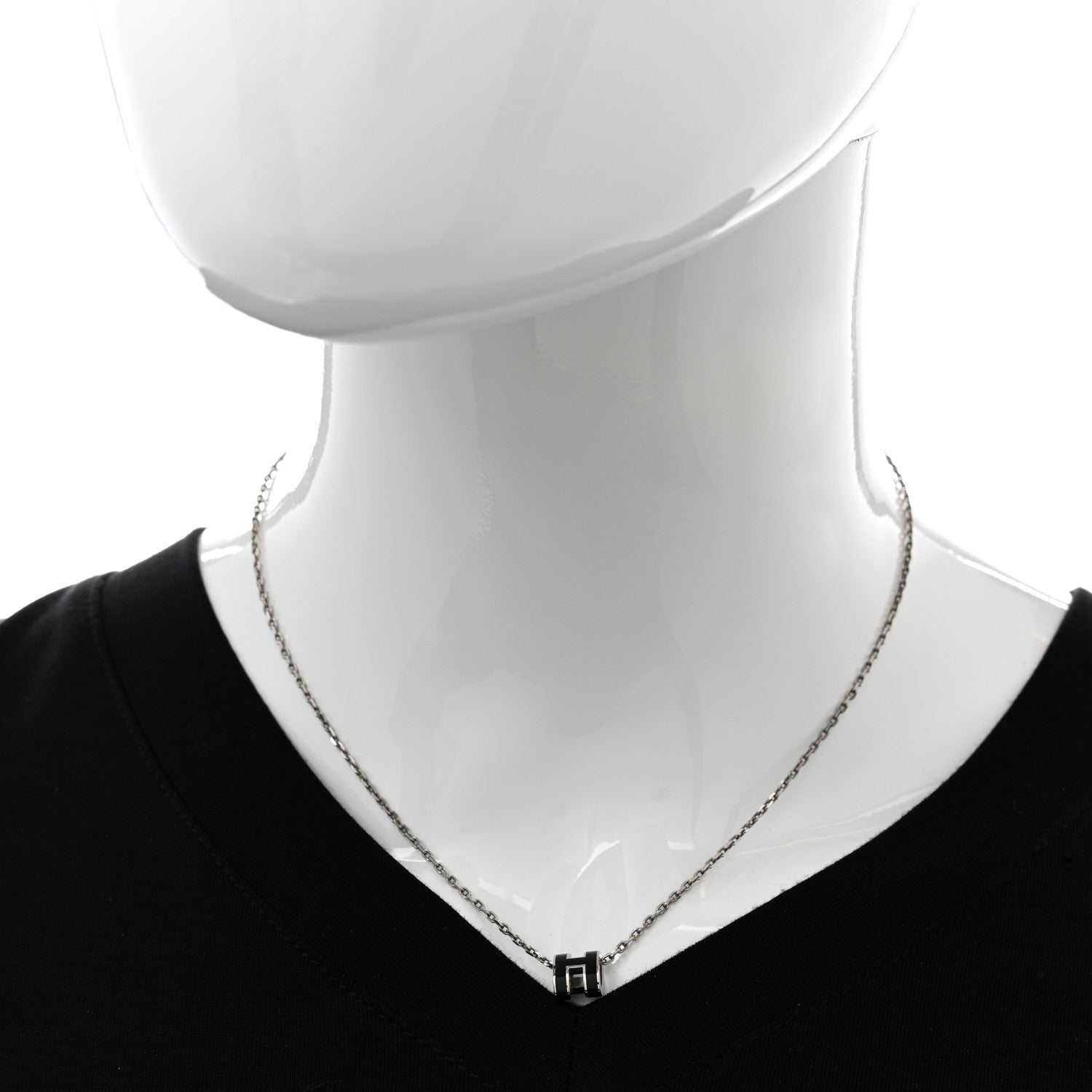 Hermes Lacquered Palladium Mini Pop H Pendant Necklace Black 2 of 9