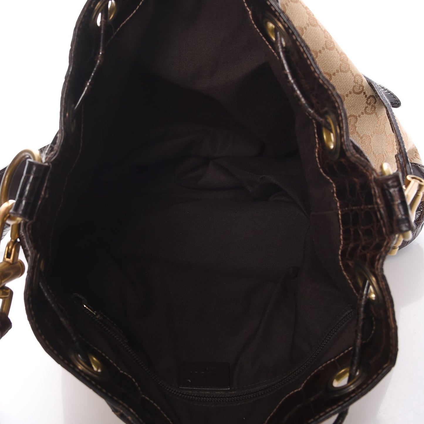 Monogram Crocodile Drawstring Shoulder Bag Dark Brown