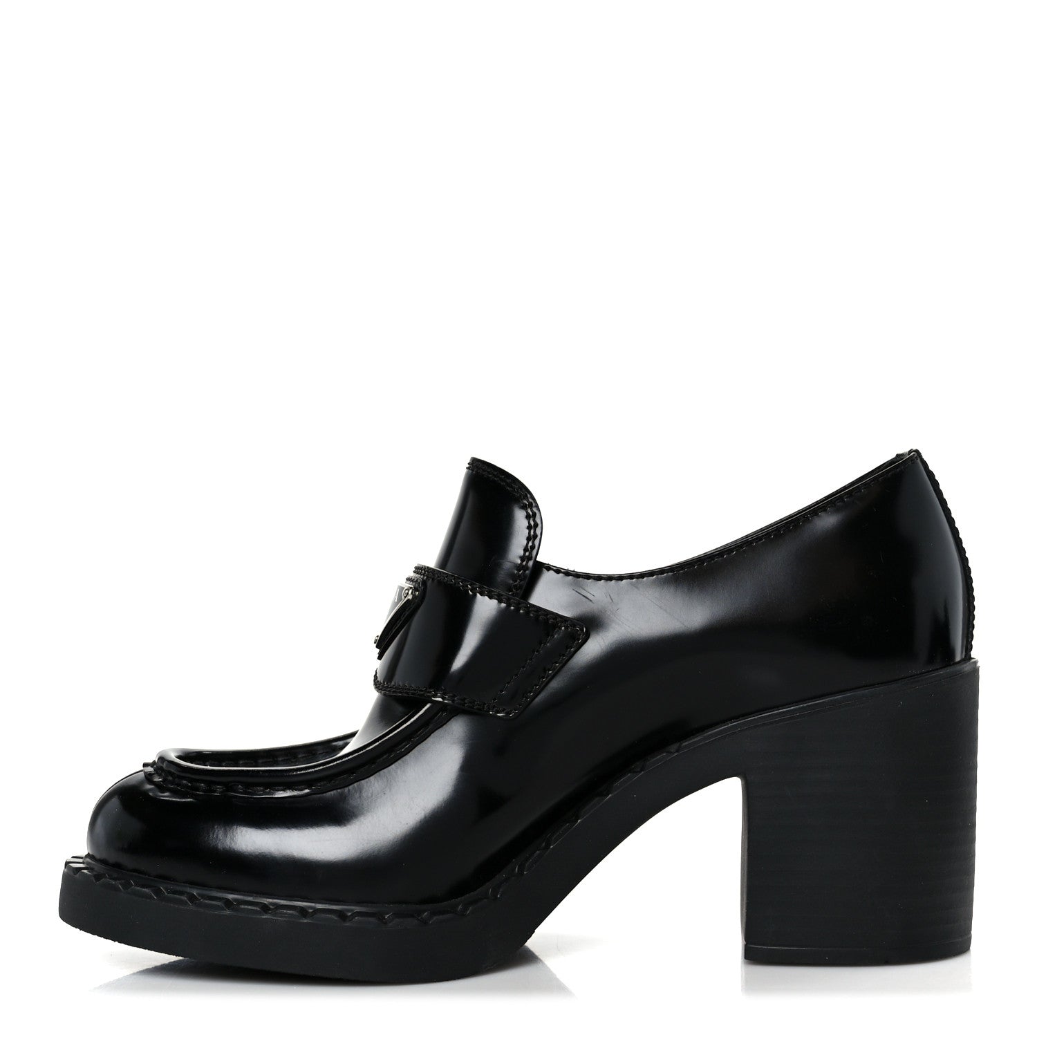 Prada Spazzolato Metal Triangle Logo 85mm Loafers 40 Black 1810753