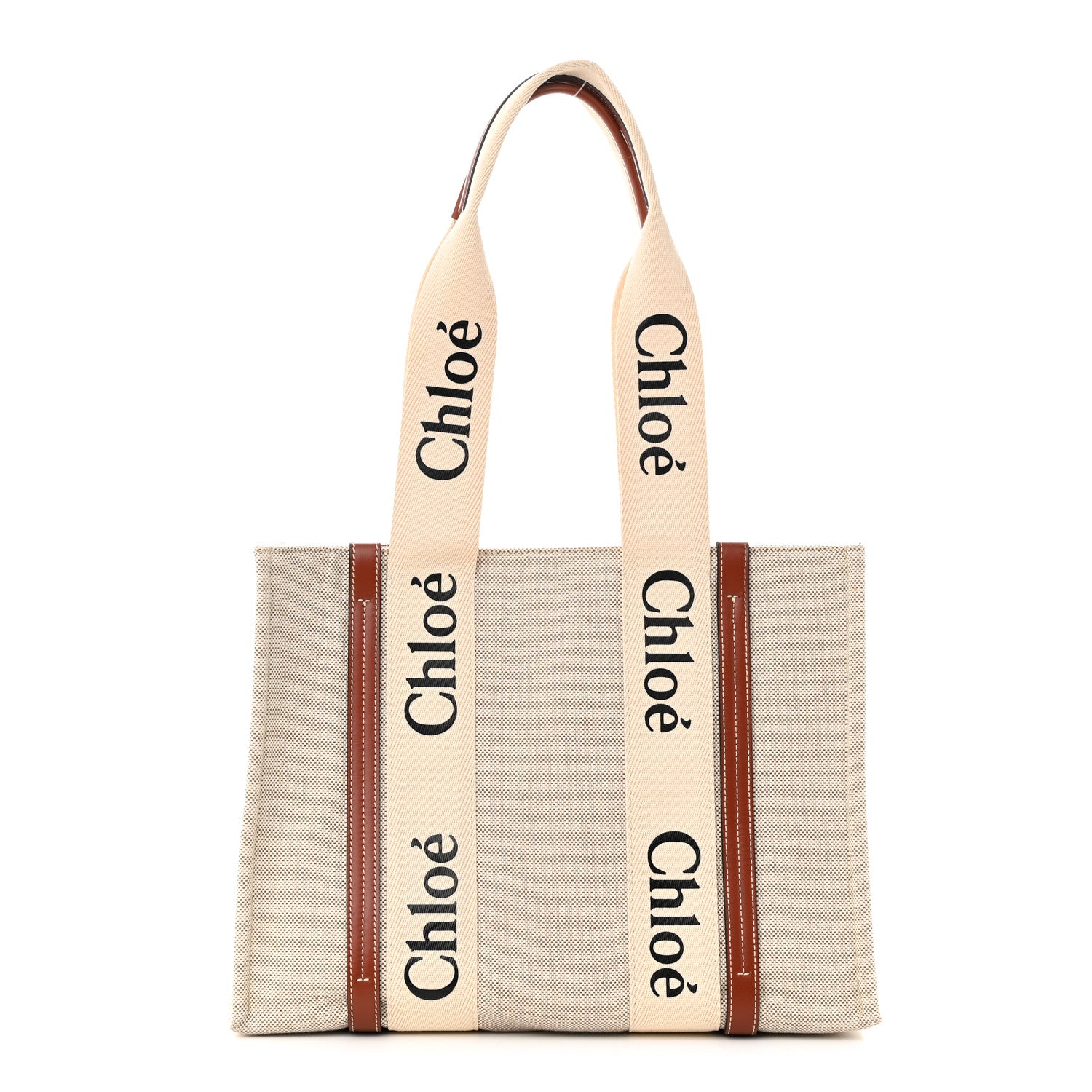 Chloe Cotton Calfskin Medium Woody Ribbon Tote White Brown 1 of 10
