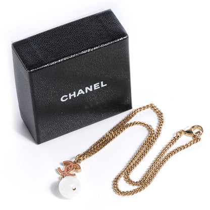 Chanel CC Enamel Pearl Drop Necklace Pink 5 of 5