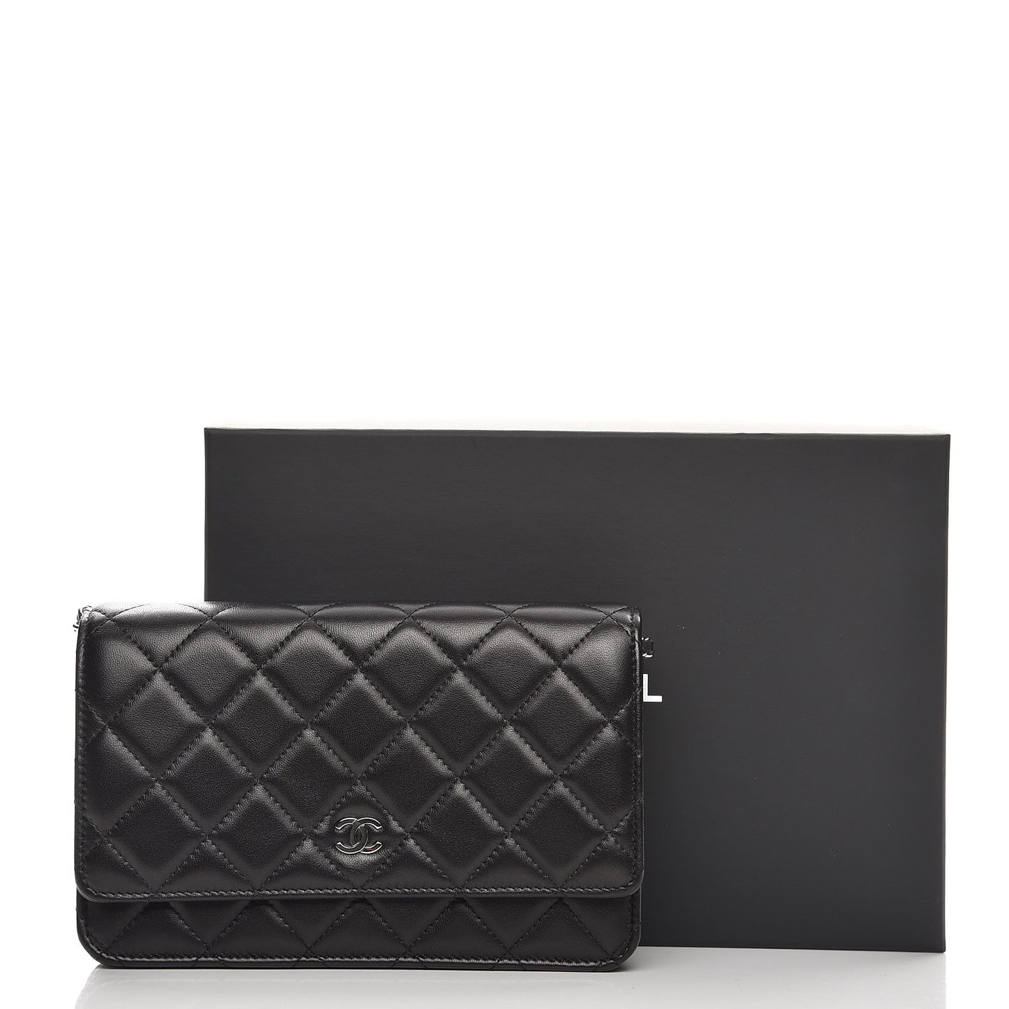 Lambskin Quilted Wallet On Chain WOC Black