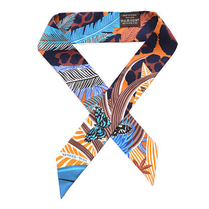 Hermes Silk Jaguar Quetzal Twilly Brun Bleu Orange 1 of 3