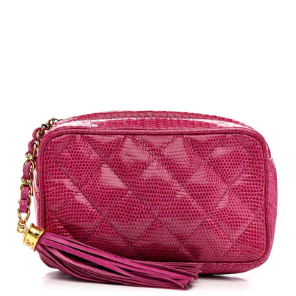 Chanel Lizard Quilted Tassel Clutch Pink 1 of 9