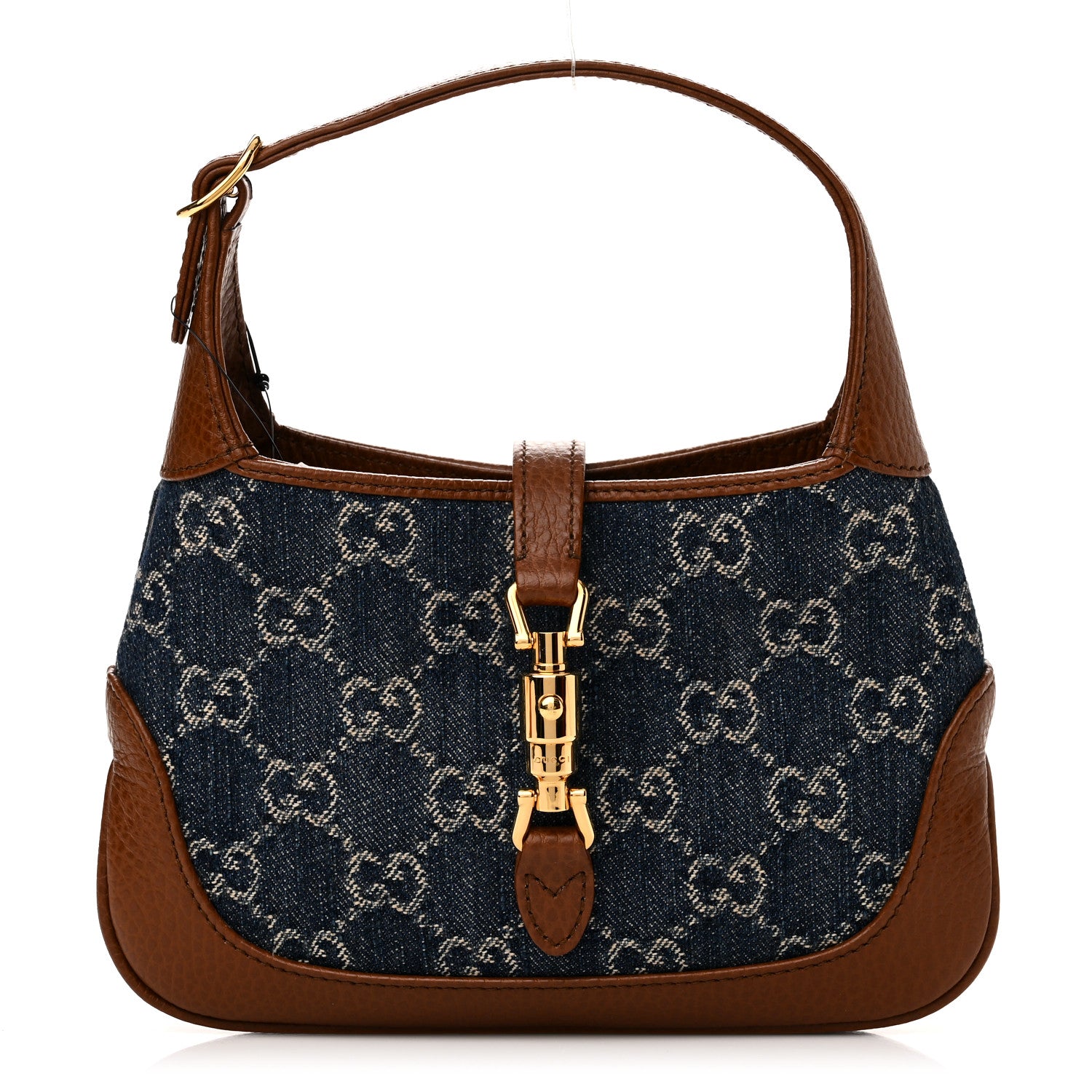 Gucci New Denim GG Monogram Calfskin Mini Jackie 1961 Hobo Blue Tea Cuir 1 of 10