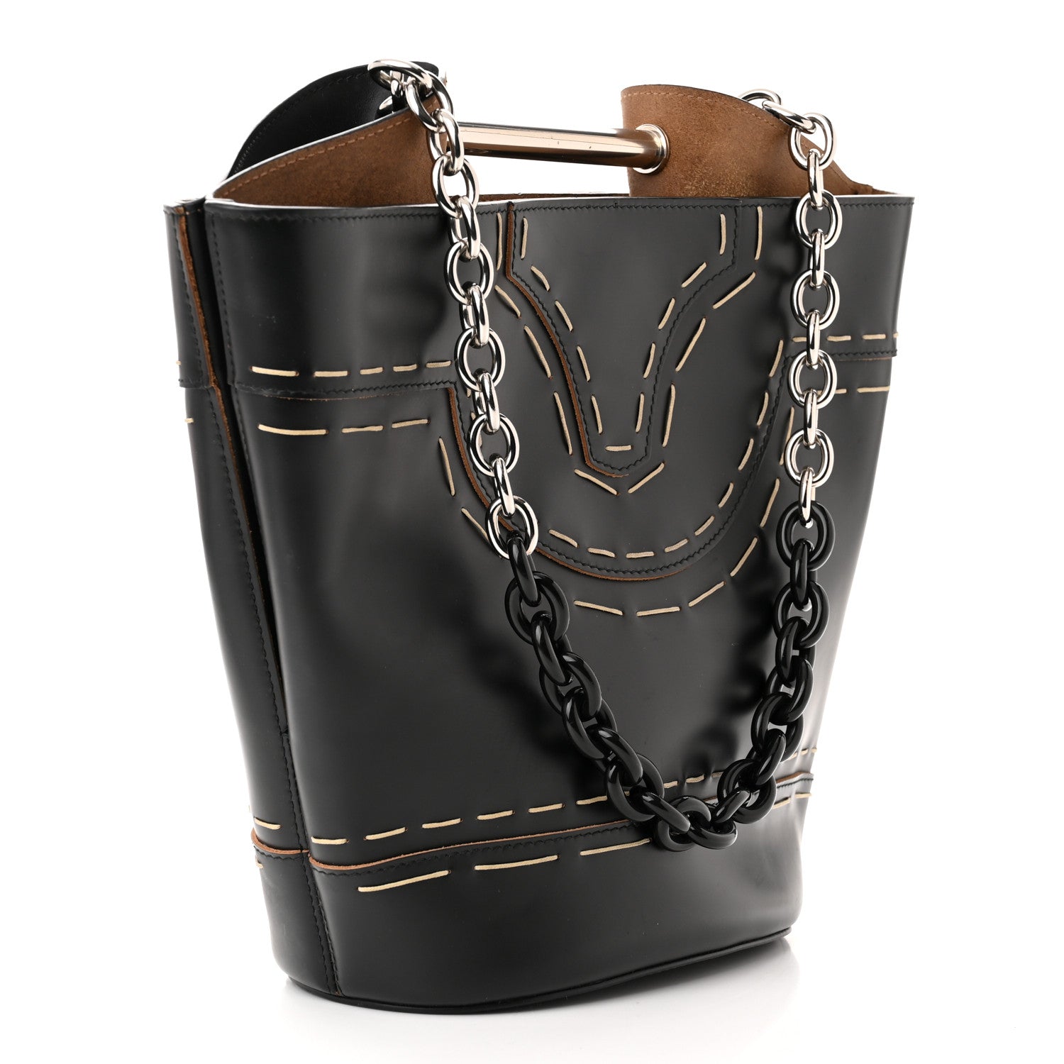 Balenciaga Calfskin Pickstitch Mini Top Handle Bucket Bag Black 3 of 11