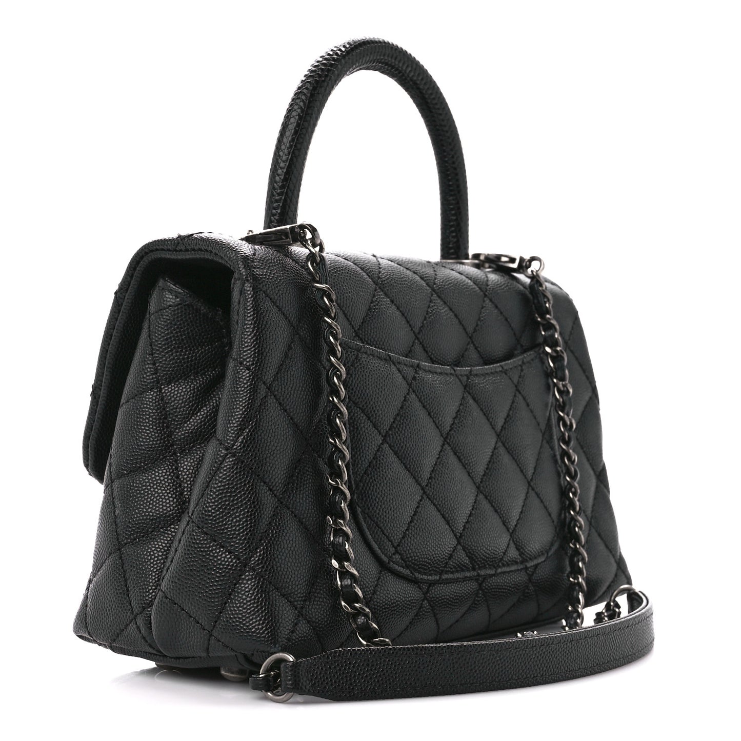 Caviar Lizard Embossed Quilted Mini Coco Handle Flap Black