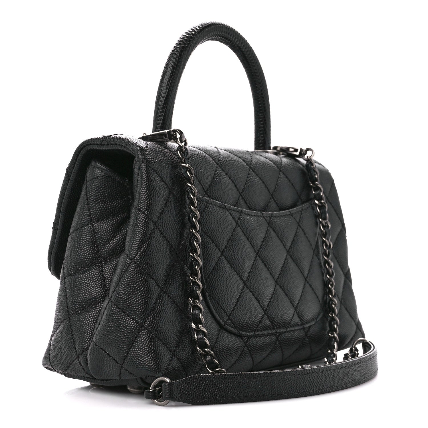 Chanel Caviar Lizard Embossed Quilted Mini Coco Handle Flap Black 3 of 12