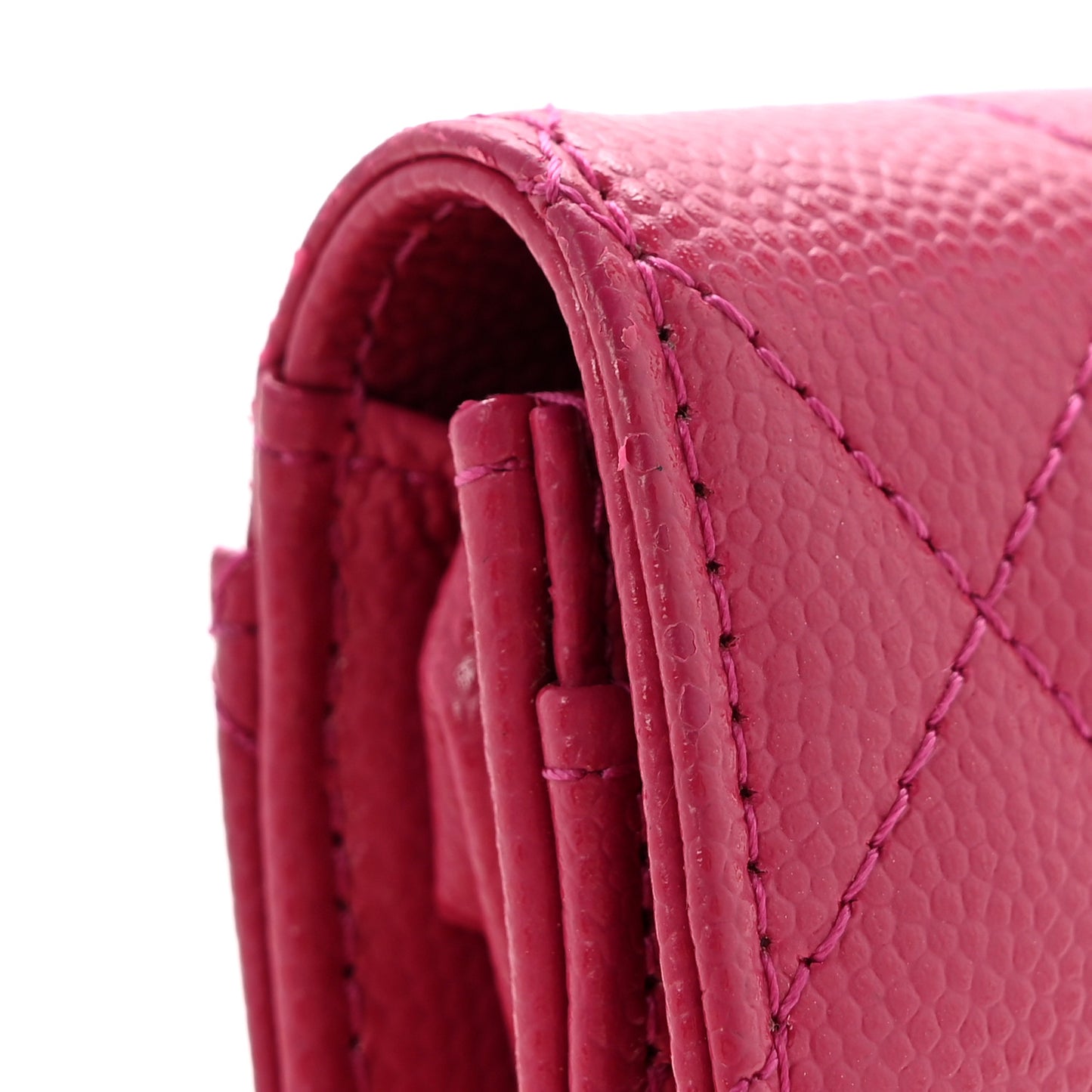 Caviar Quilted Flap Card Holder Wallet Dark Pink