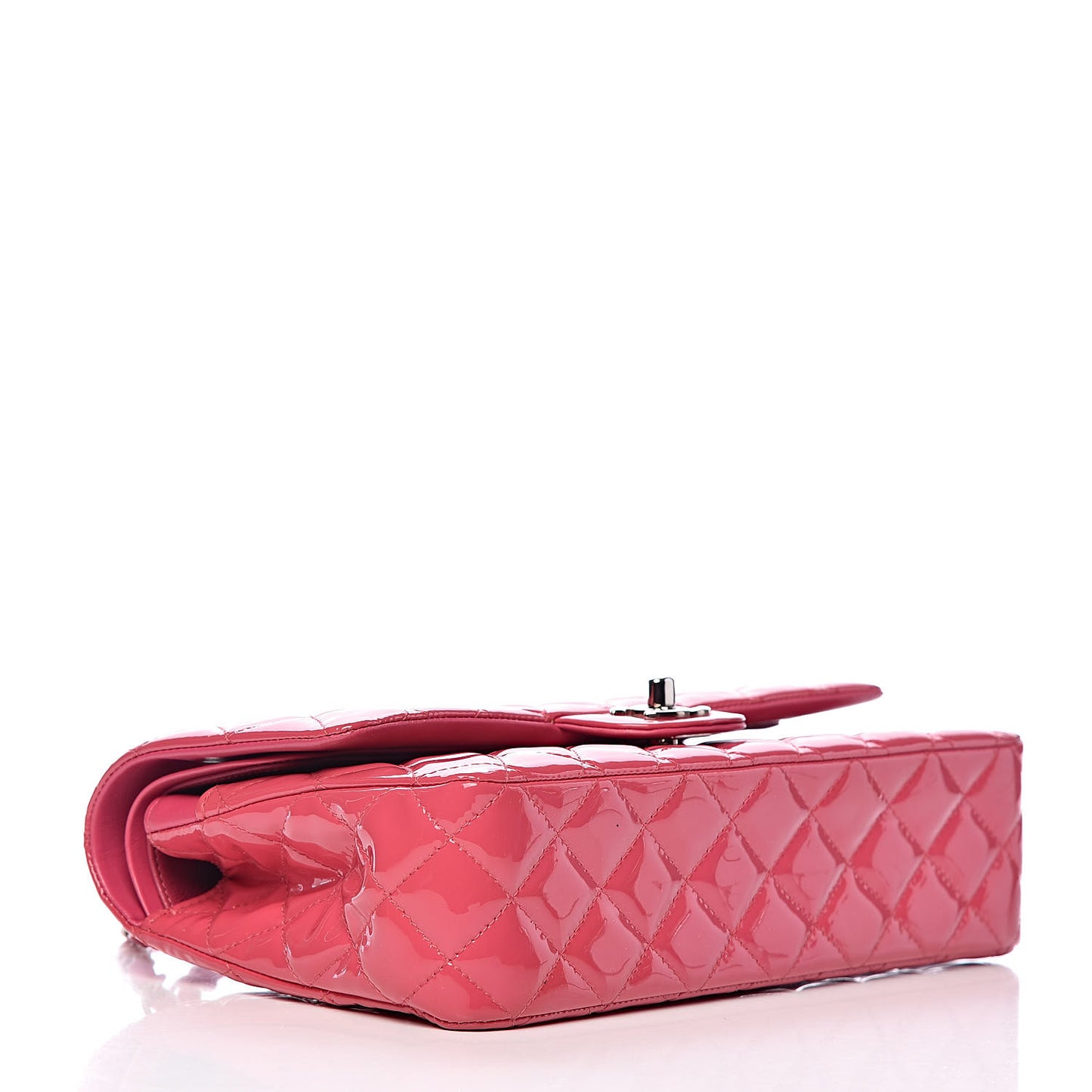 Patent Quilted Medium Double Flap Fuchsia