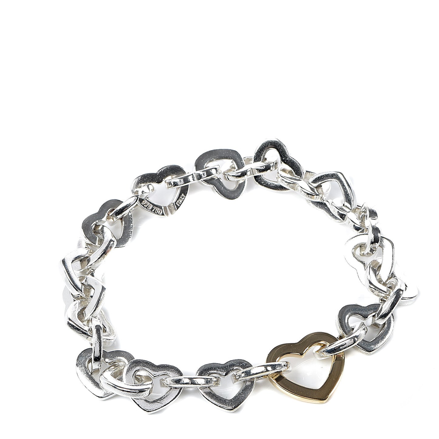 Sterling Silver 18K Yellow Gold Heart Links Bracelet