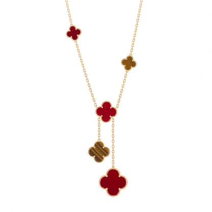 Van Cleef & Arpels 18K Yellow Gold Carnelian Tiger Eye 6 Motifs Magic Alhambra Necklace 1 of 4