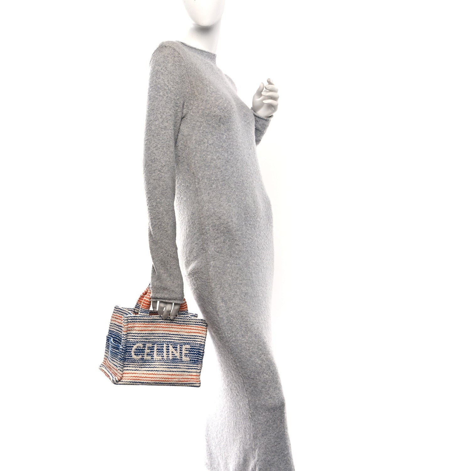 Celine Canvas Calfskin Striped Triomphe Small Cabas Thais Multicolor 2 of 9