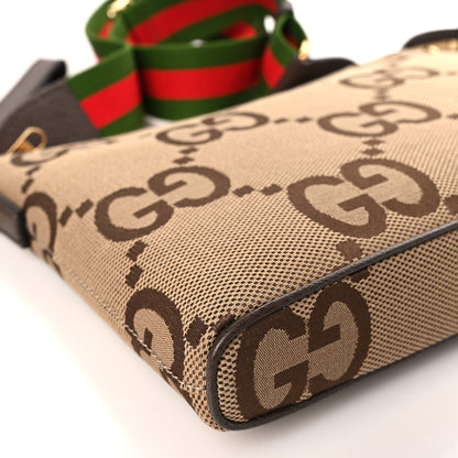 Gucci Monogram Jumbo GG Textured Dollar Calfskin Web Wristlet Messenger Bag Camel Ebony New Acero 8 of 9