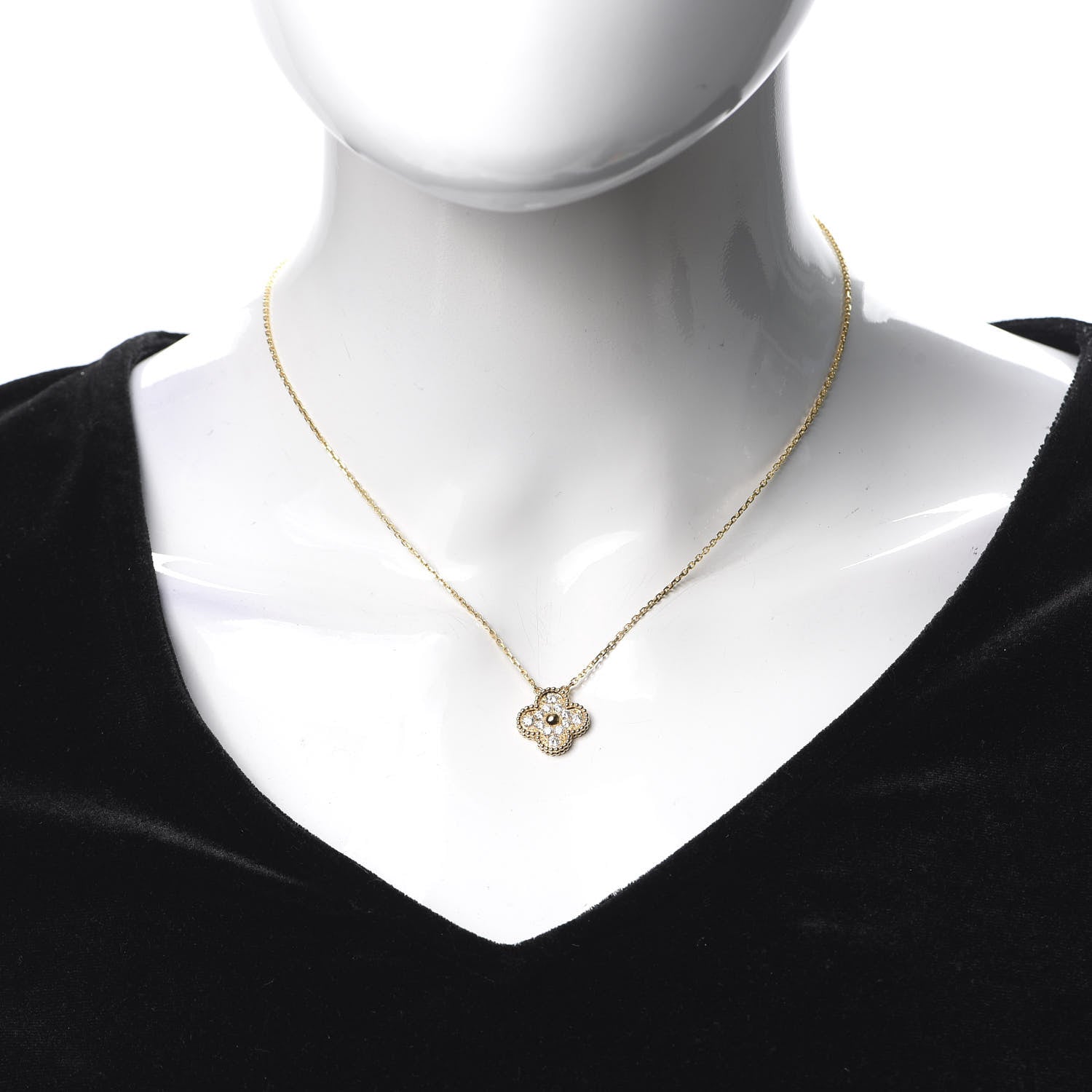 Van Cleef & Arpels 18K Yellow Gold Diamond Vintage Alhambra Pendant Necklace 2 of 8