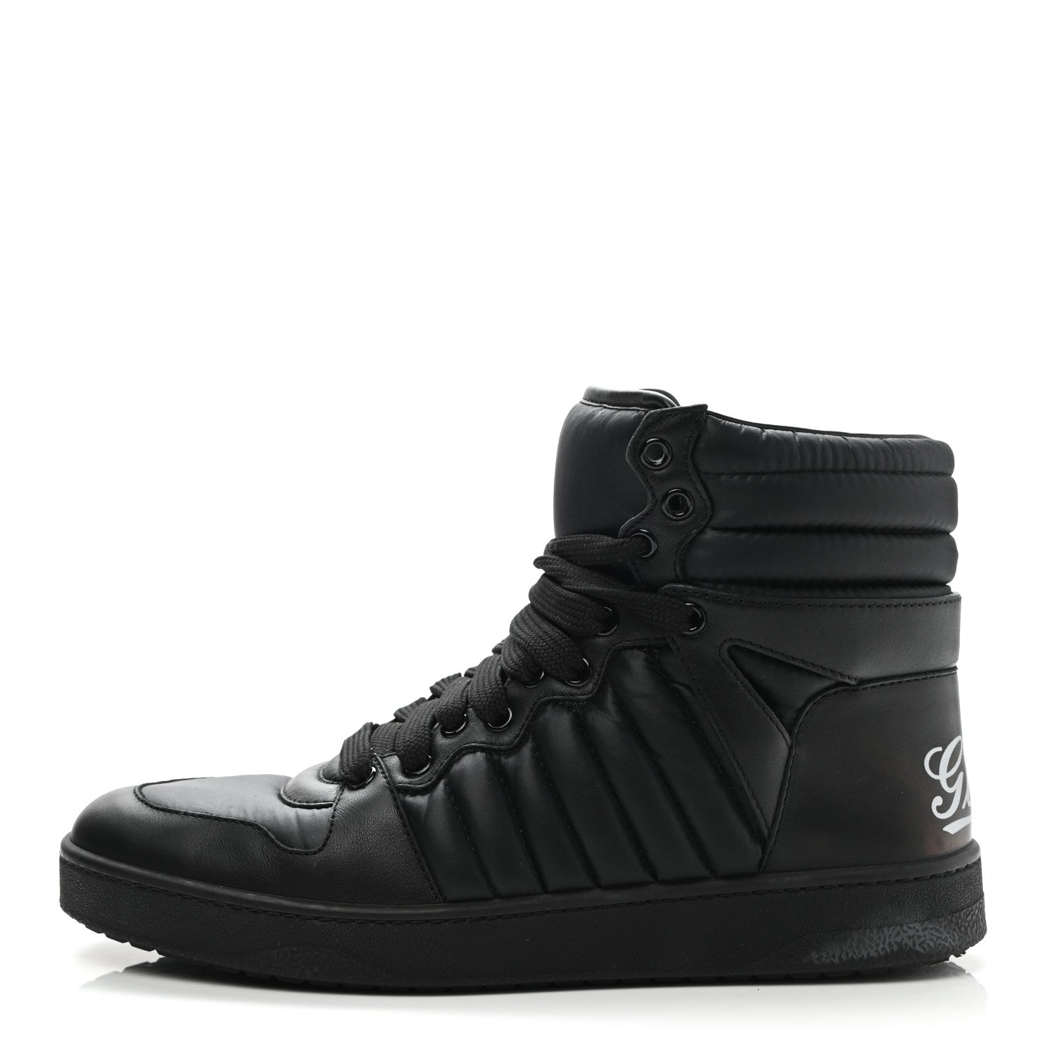 Gucci Nylon Calfskin Mens High Top Sneakers 8.5 Black 1 of 9