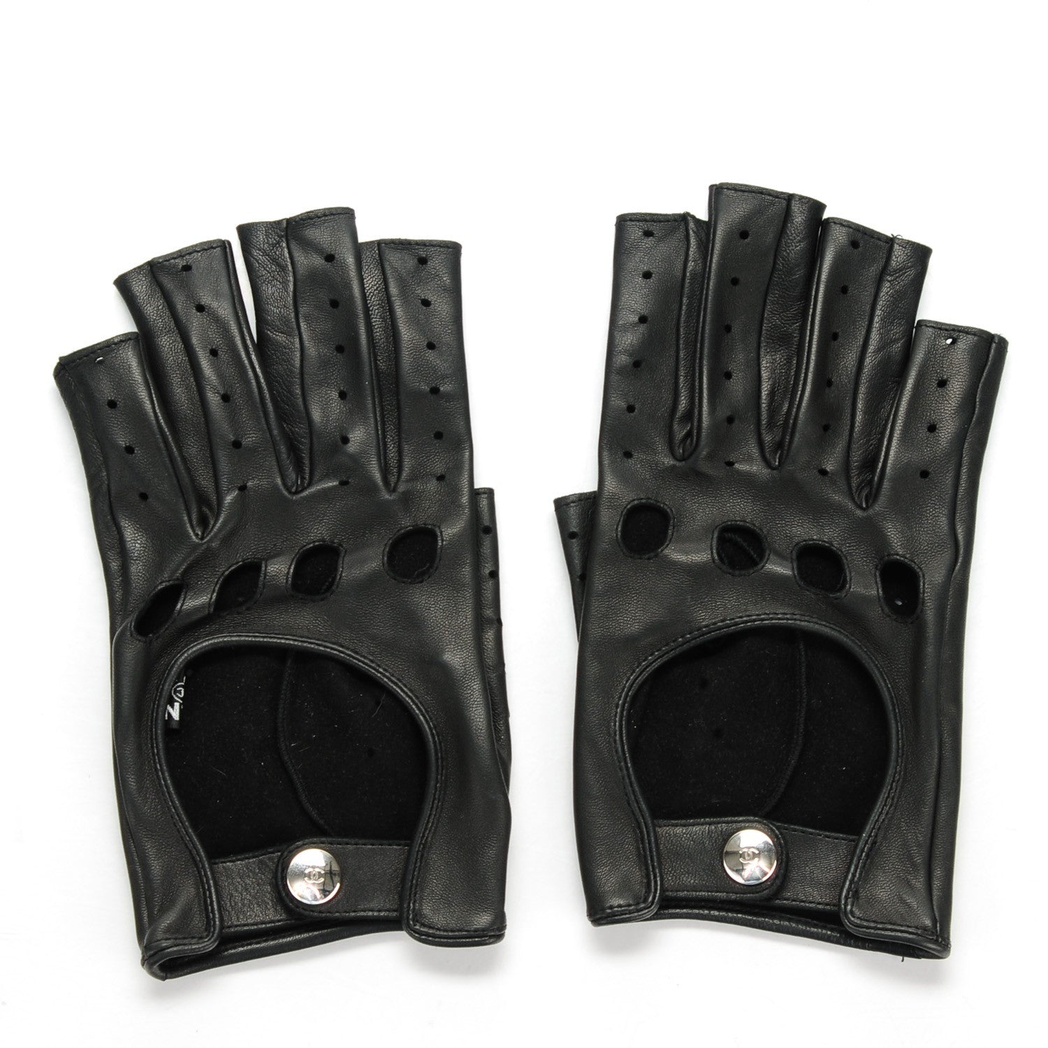 Chanel Lambskin Fingerless Gloves 7.5 Black 3 of 9