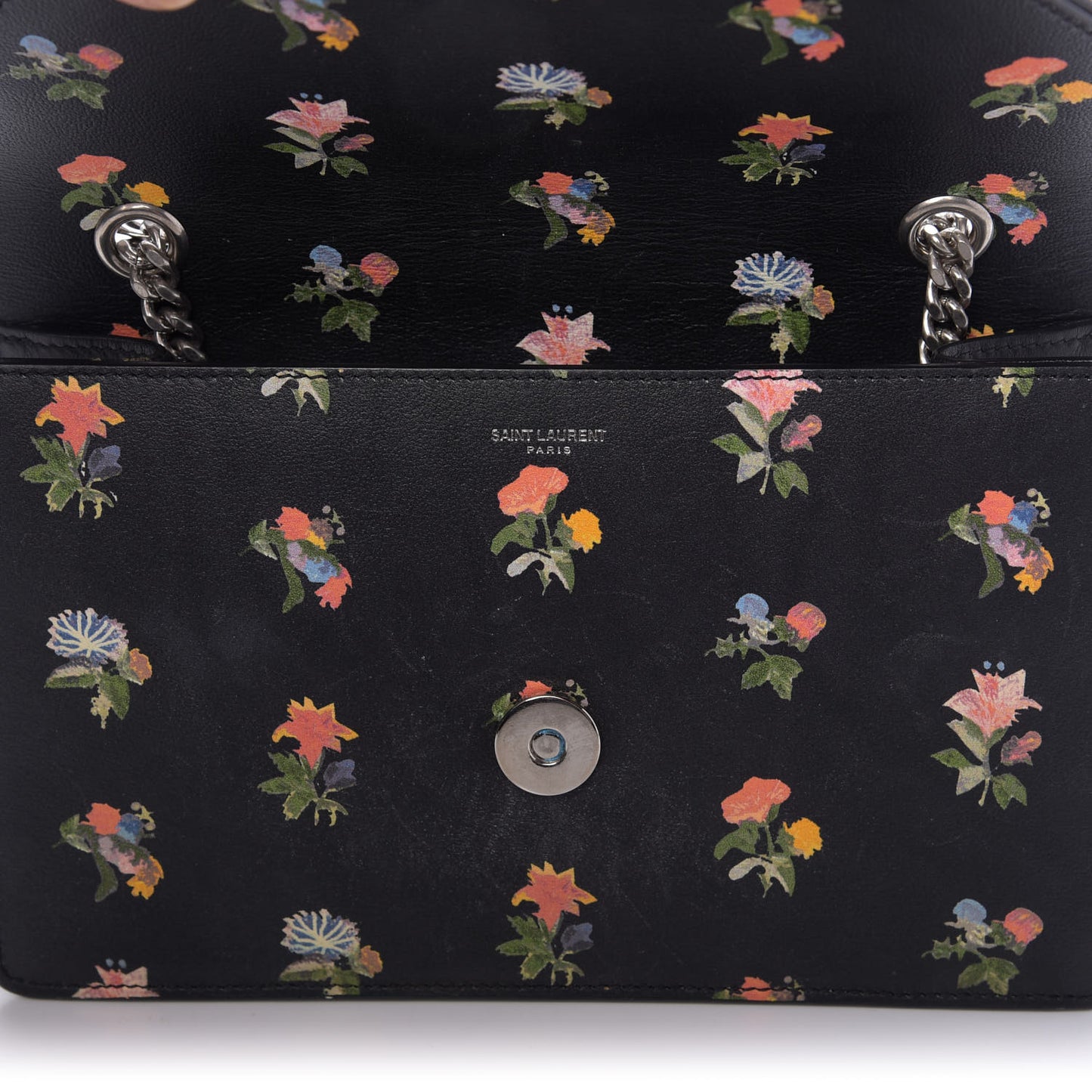 Calfskin Prairie Flower Printed Mini Betty Black