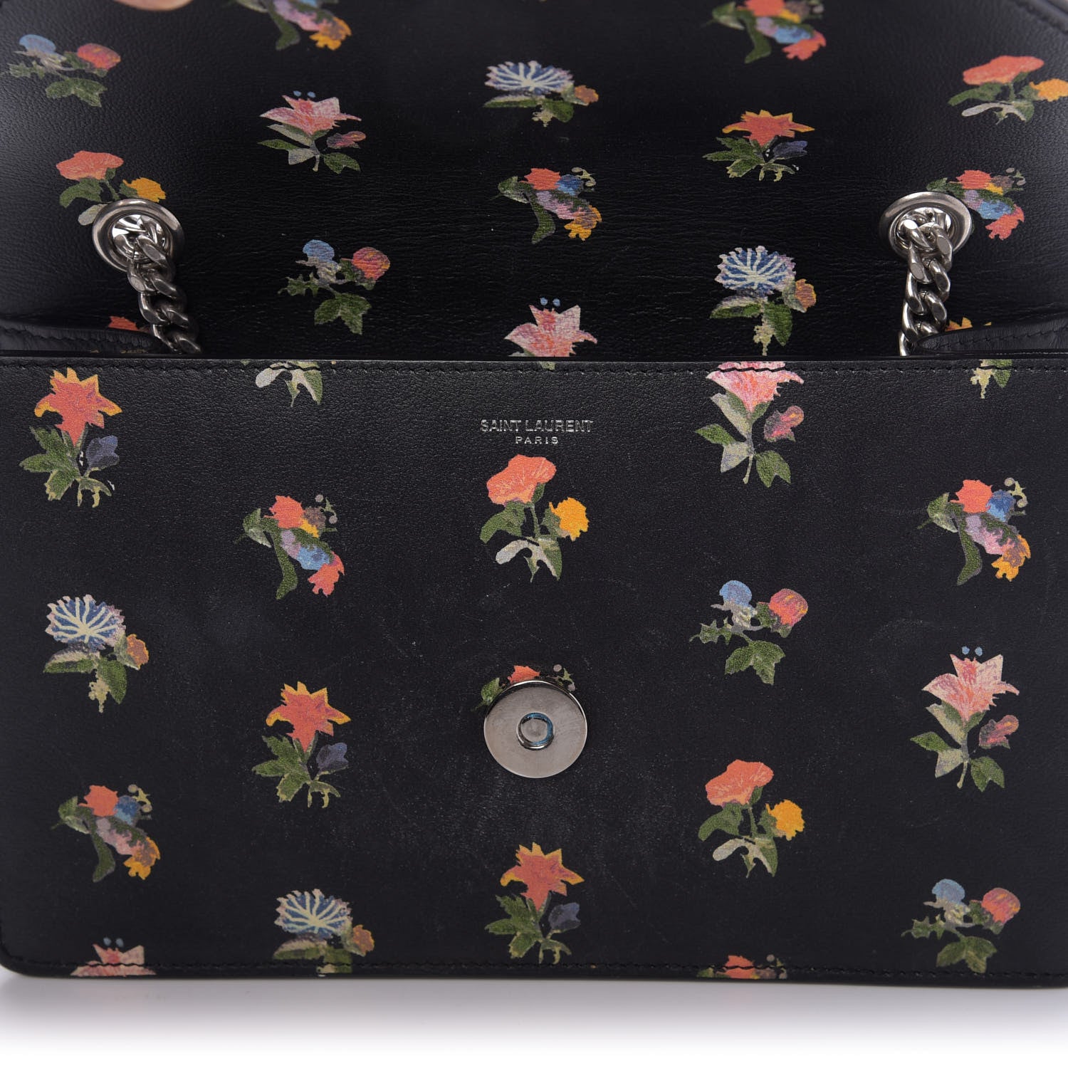 Saint Laurent Calfskin Prairie Flower Printed Mini Betty Black 9 of 12
