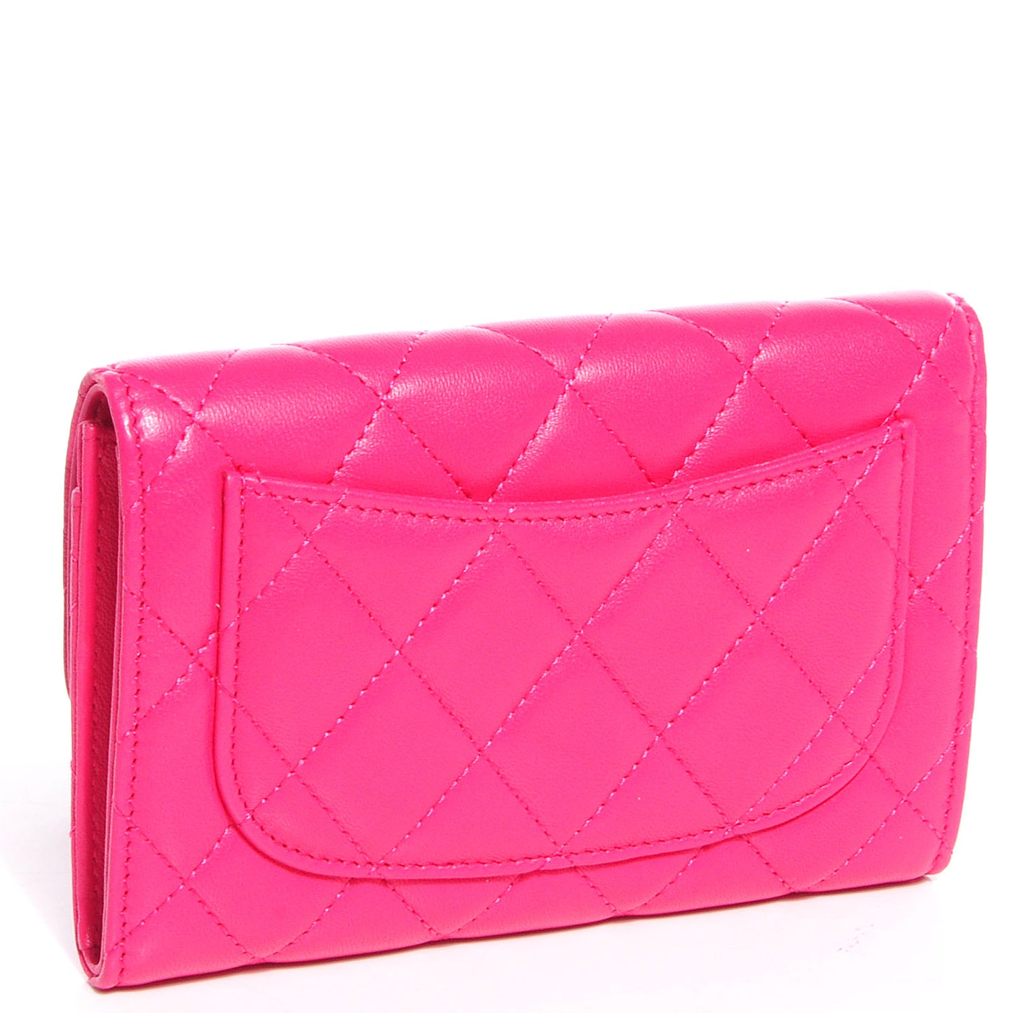Lambskin Quilted Small Flap Wallet Dark Pink