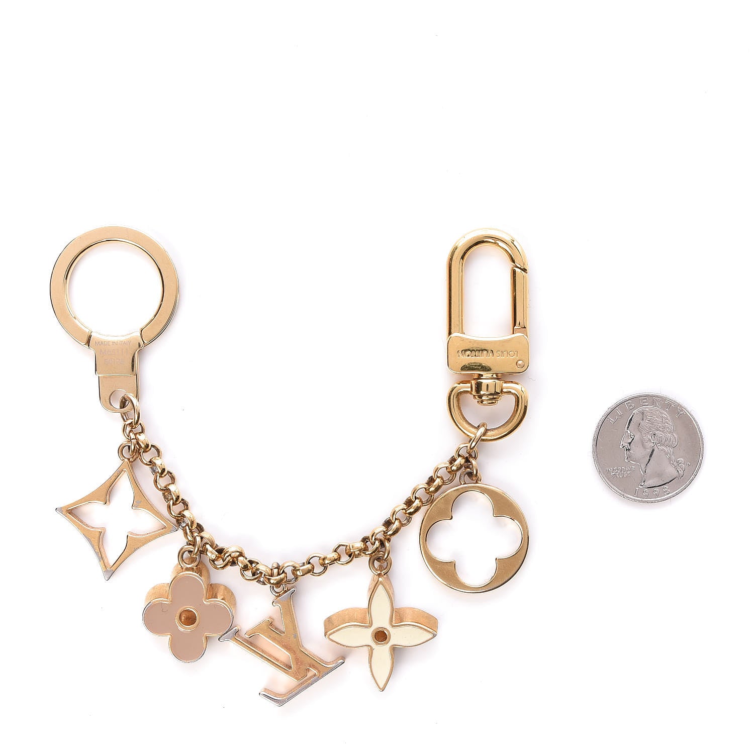 Louis Vuitton Brass Enamel Fleur De Monogram Bag Charm Chain Gold 2 of 2