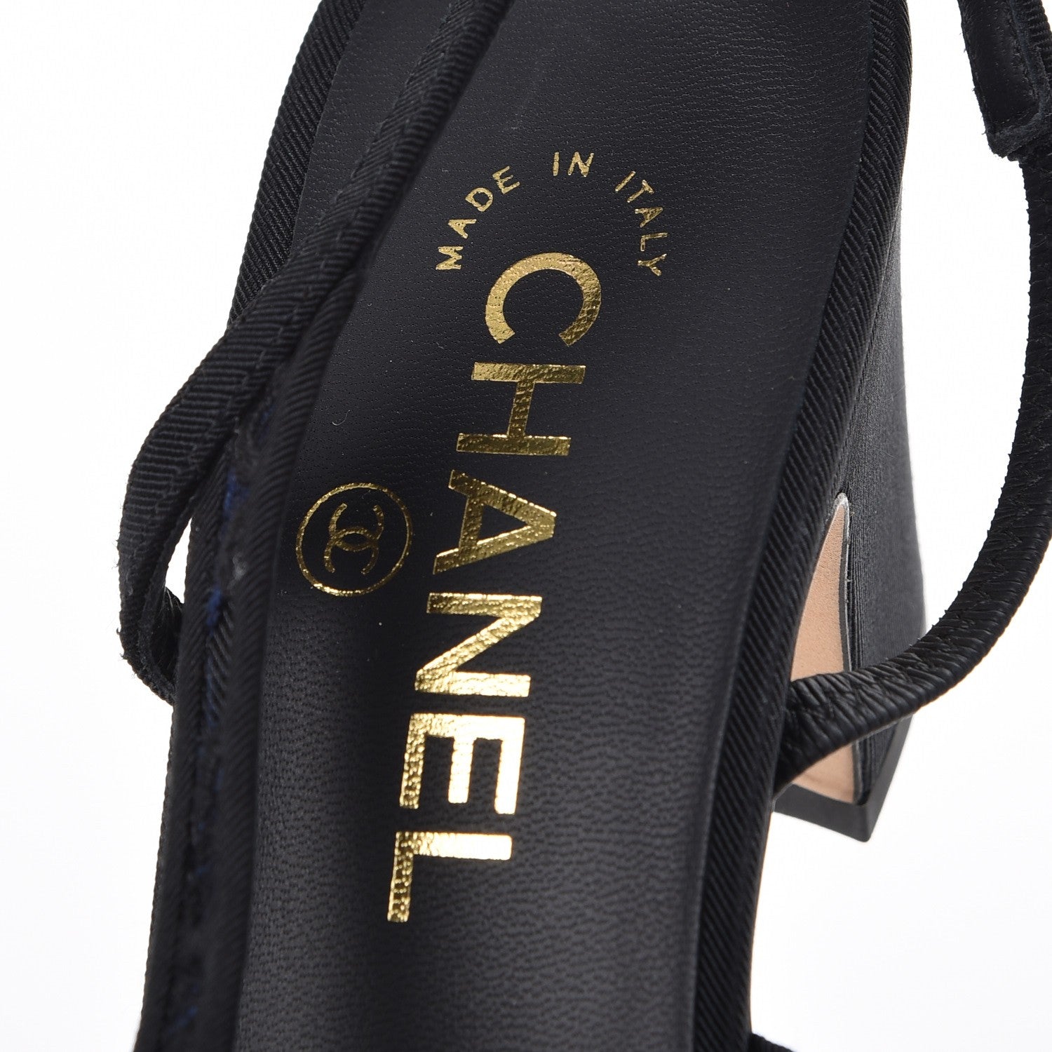 Chanel Lace Grosgrain Cap Toe CC Slingback Pumps 37.5 Navy Black 7 of 9