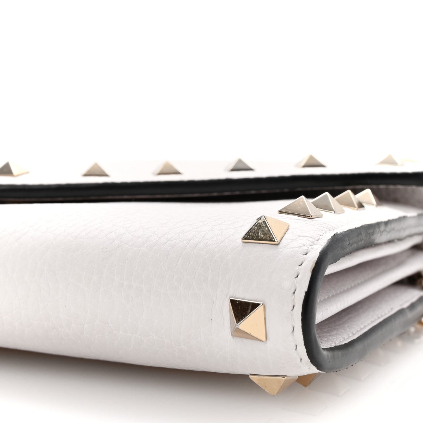 Pebbled Calfskin Rockstud Envelope Wallet on Chain White