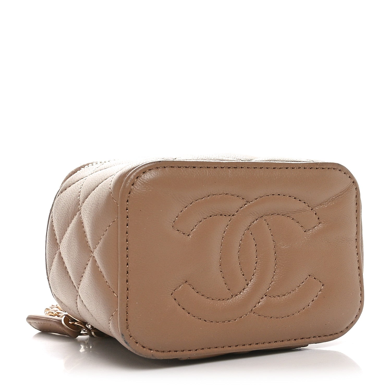 Chanel Lambskin Quilted Metal Mini Top Handle Vanity Case With Chain Beige 4 of 11
