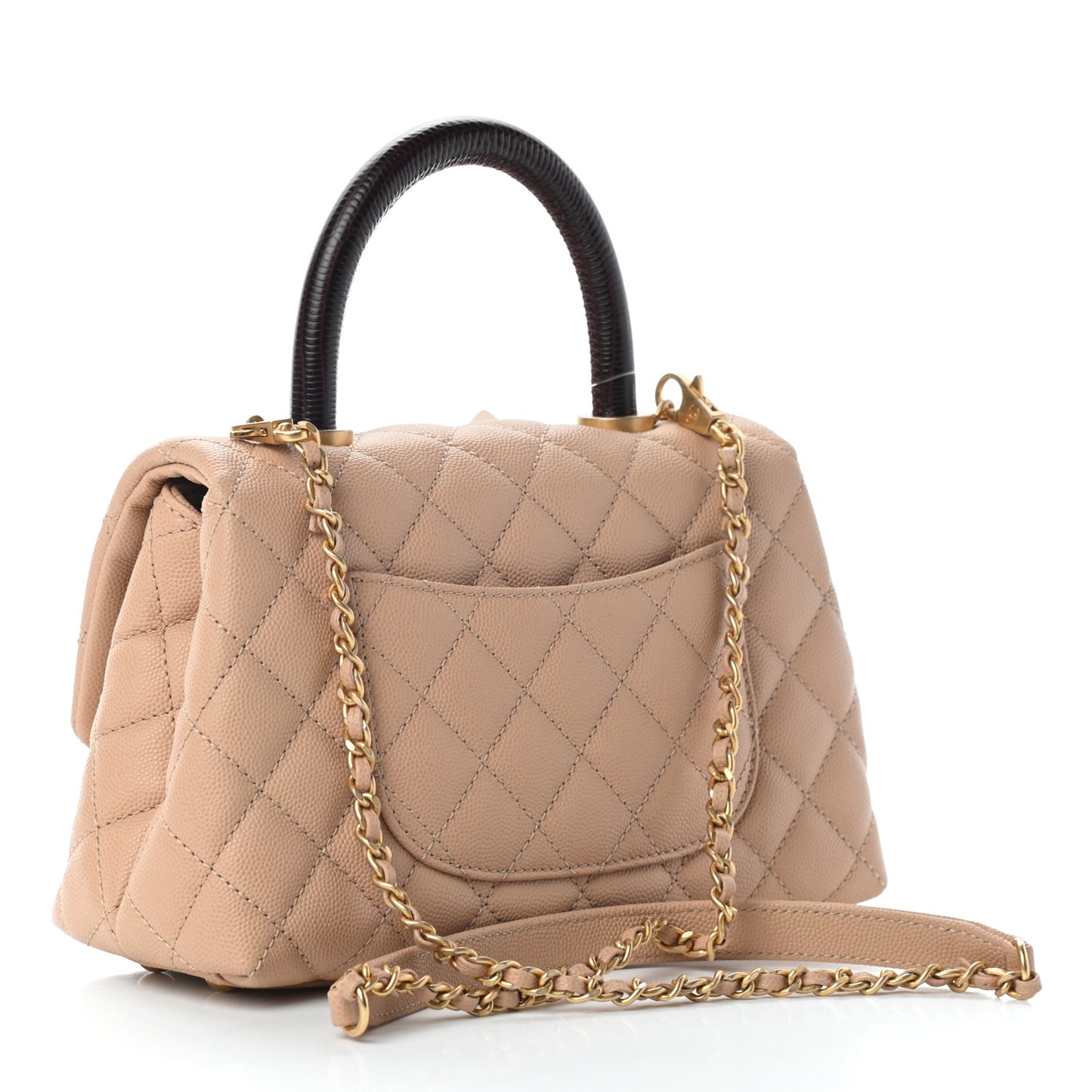 Caviar Lizard Embossed Quilted Mini Coco Handle Flap Beige