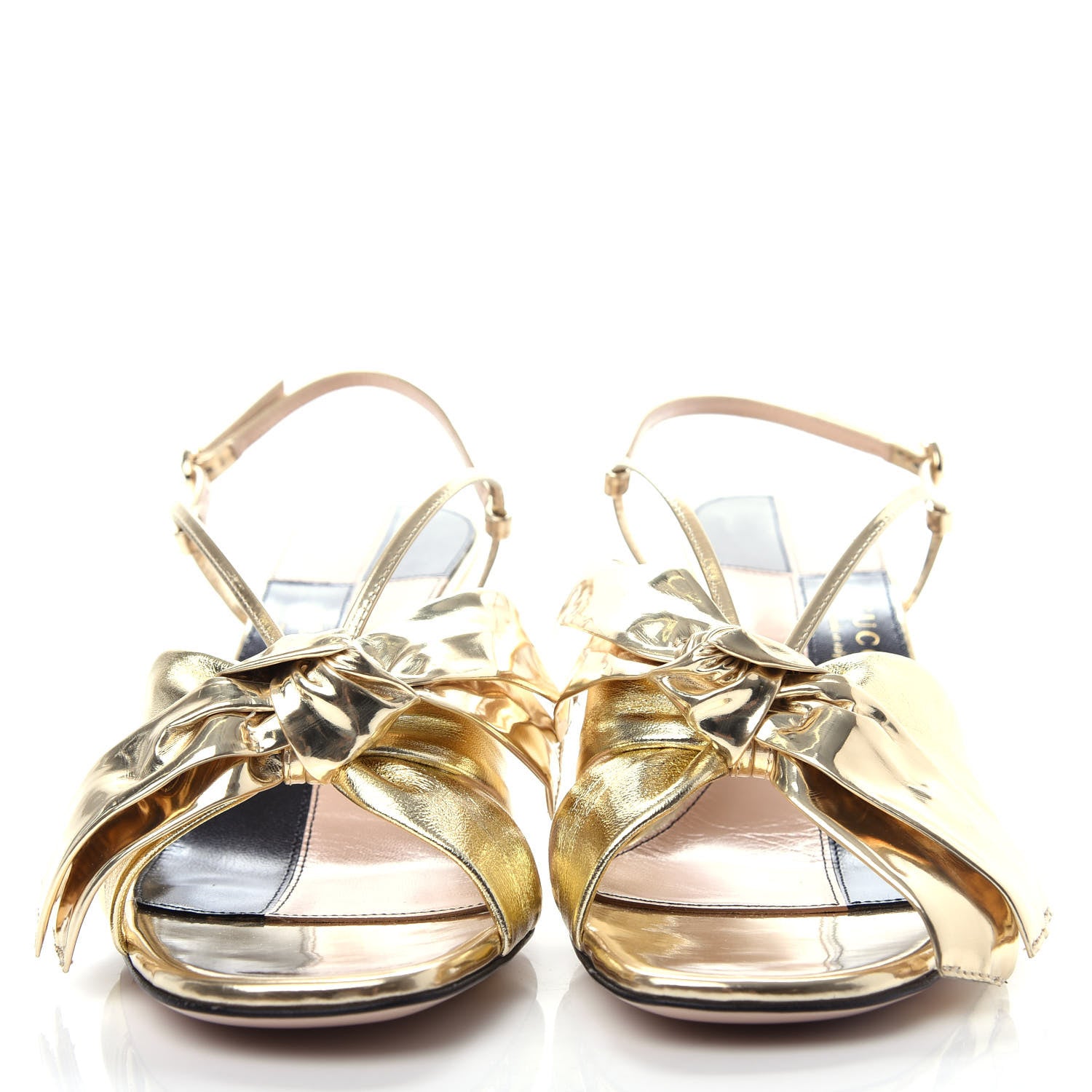 Gucci Metallic Nappa Bow Daphne Mid Heel Sandals 39.5 Gold 2 of 11