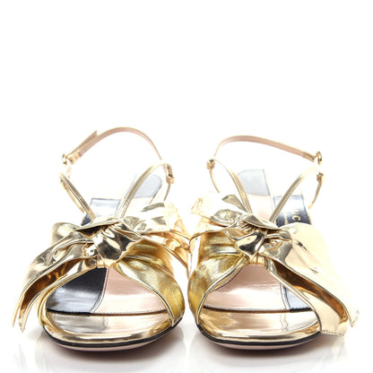 Gucci Metallic Nappa Bow Daphne Mid Heel Sandals 39.5 Gold 2 of 11