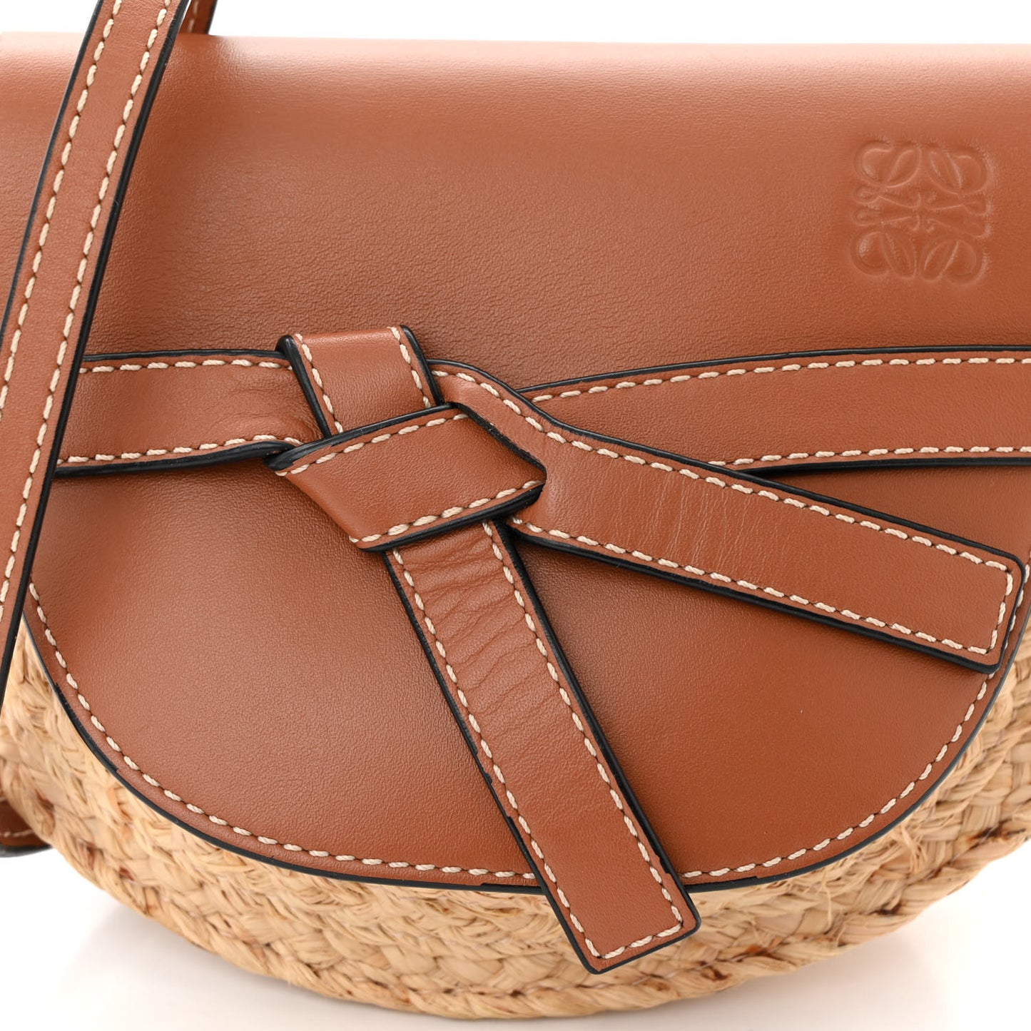 Calfskin Raffia Mini Gate Crossbody Bag Natural Tan