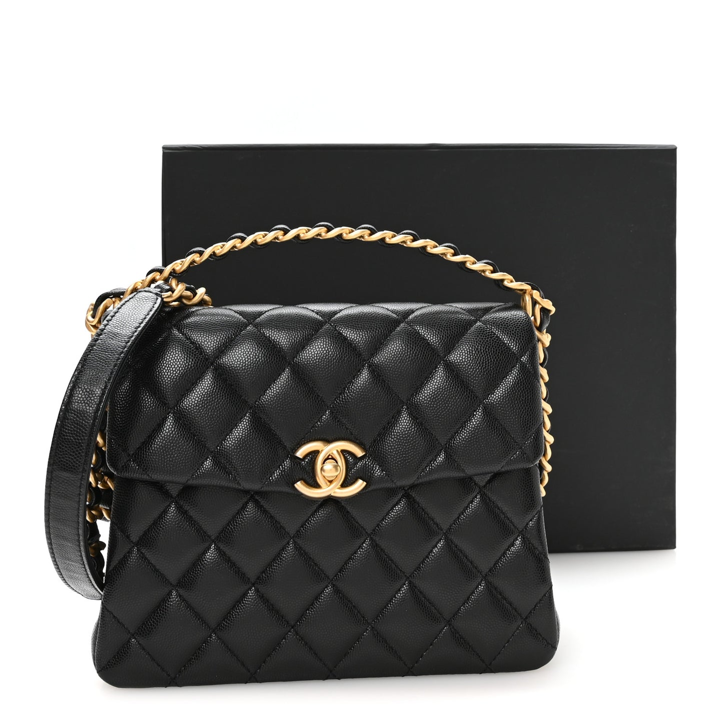 Caviar Quilted 31 Rue Cambon Top Handle Flap Black