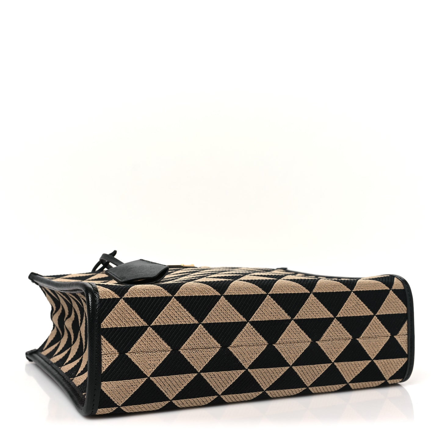 Jacquard Saffiano Triangolo Symbole Embroidered Small Tote Black Corda