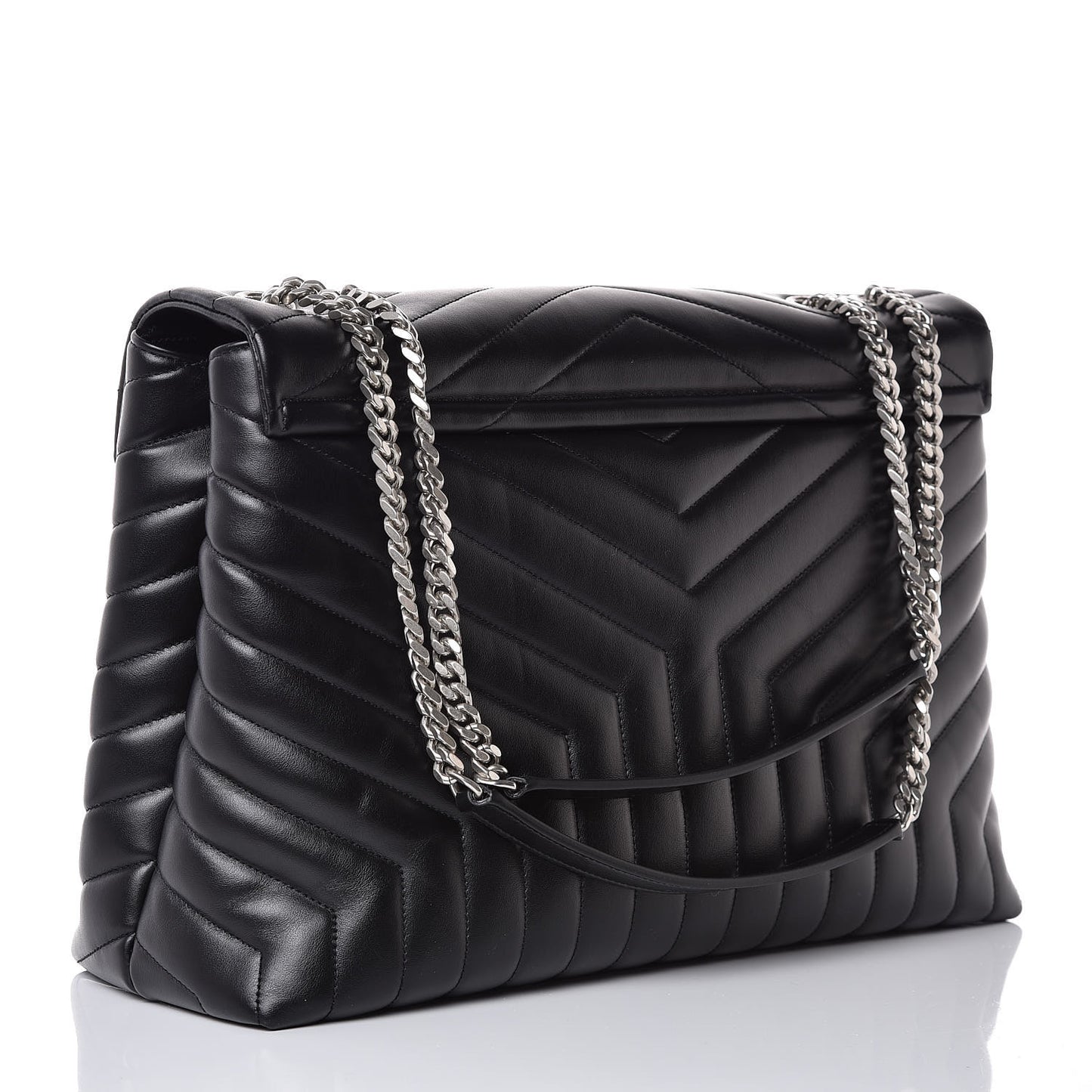 Calfskin Y Quilted Monogram Large Loulou Chain Satchel Black